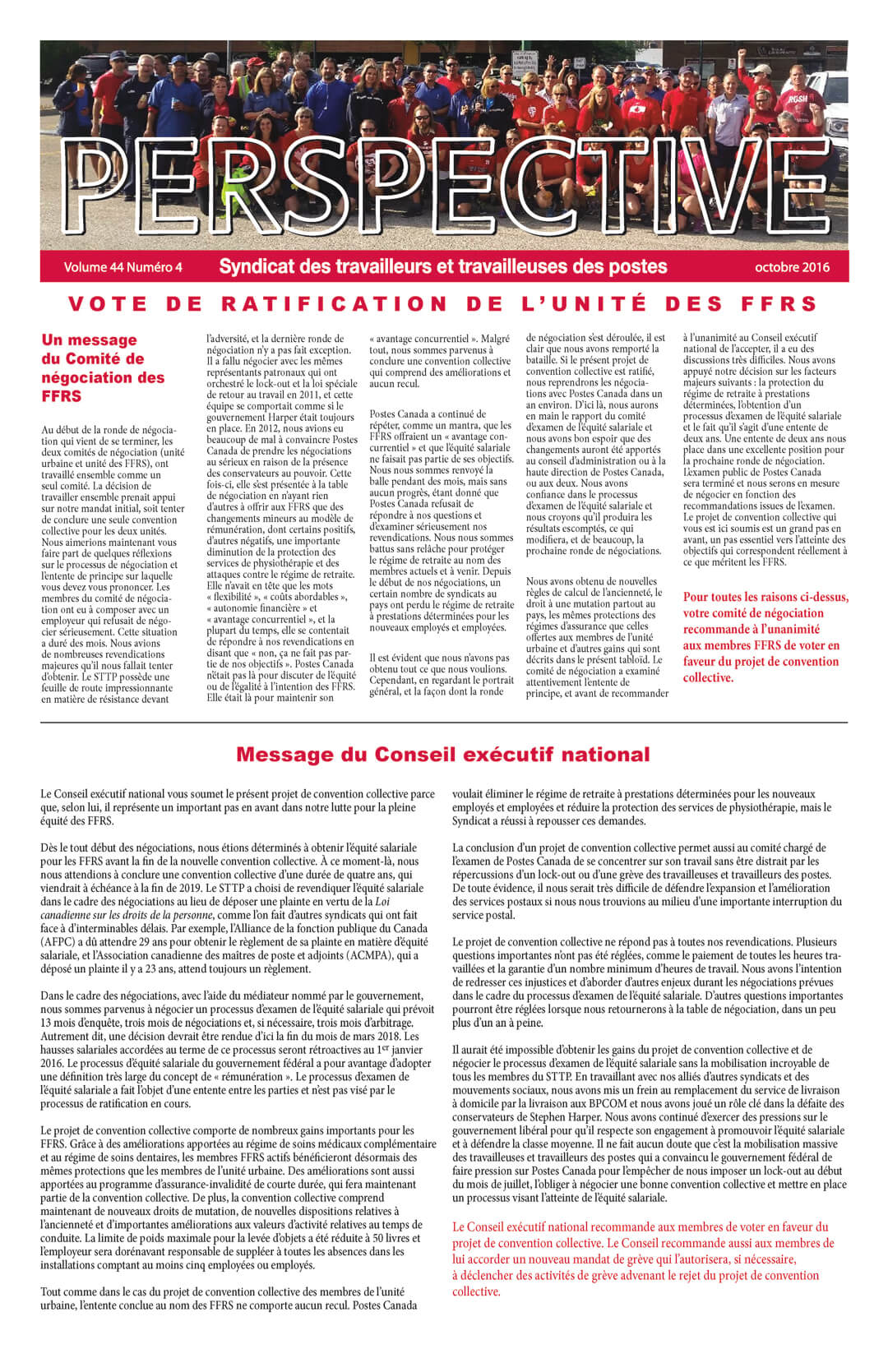 Unité des FFRS : Tabloïd sur le vote de ratification