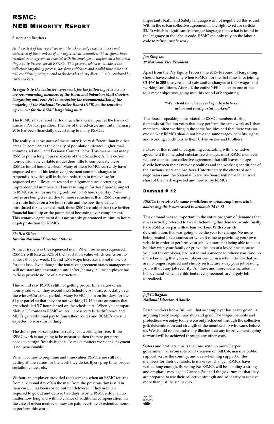 RSMC Unit: NEB Minority Report