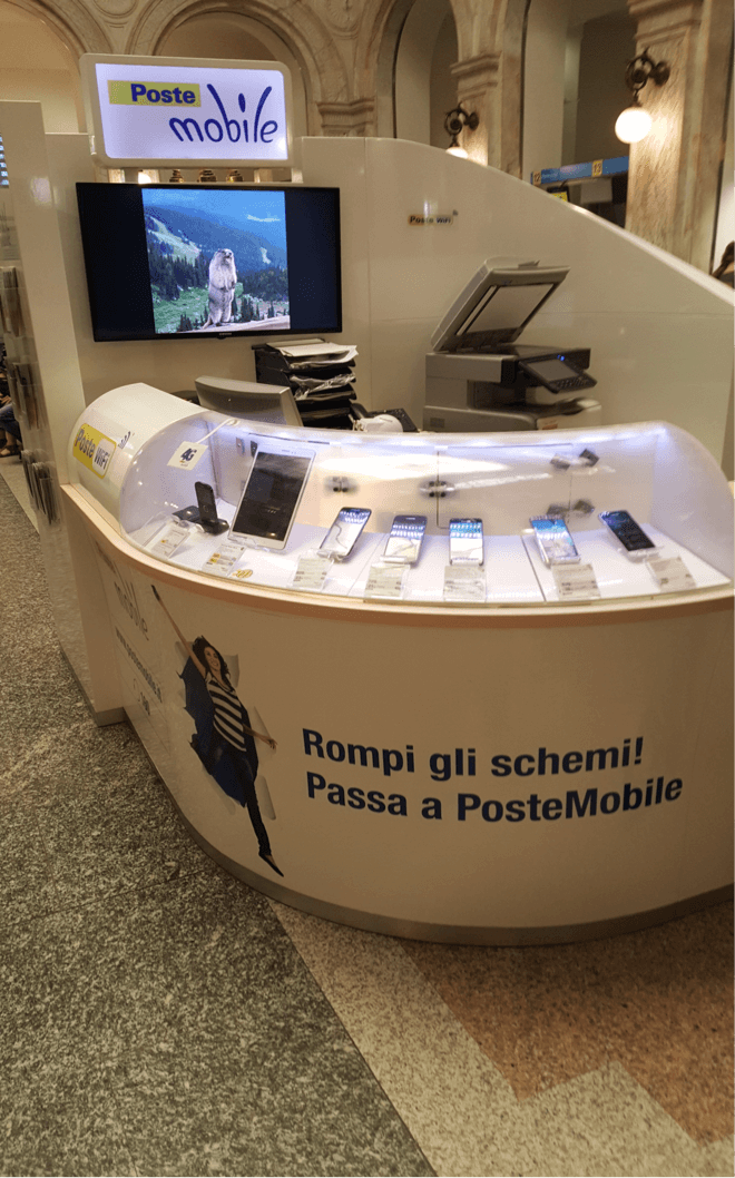 Photo: Poste Mobile counter in Italian post office.
