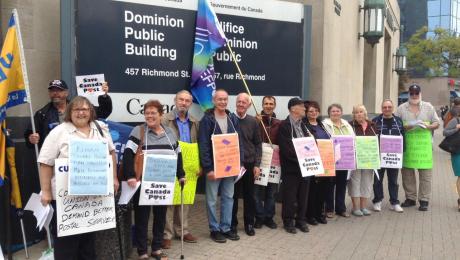 Retirees and activists rally in Ottawa for an improved public pension plan and better public postal service.